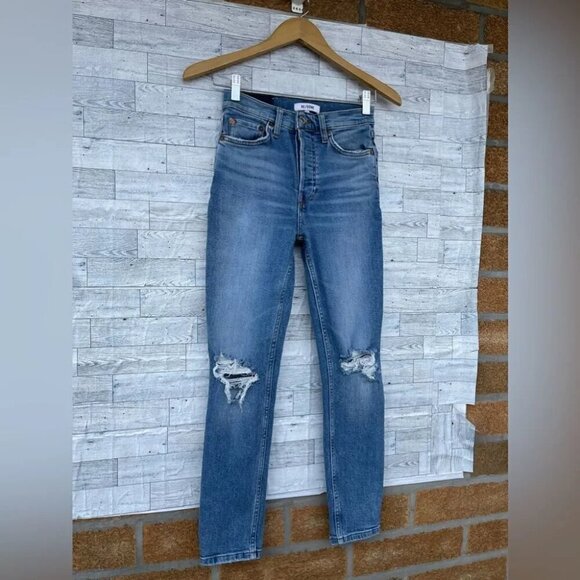 RE/DONE 90s High Rise Ankle Crop Distressed Jeans size 24 - Picture 2 of 11